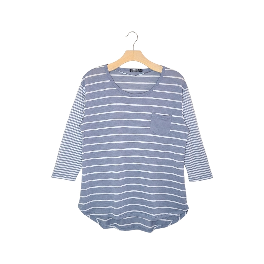 Cotton On Light Blue & White Striped Long Sleeve Tee